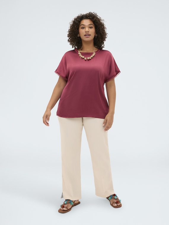 Satin top with fringed details