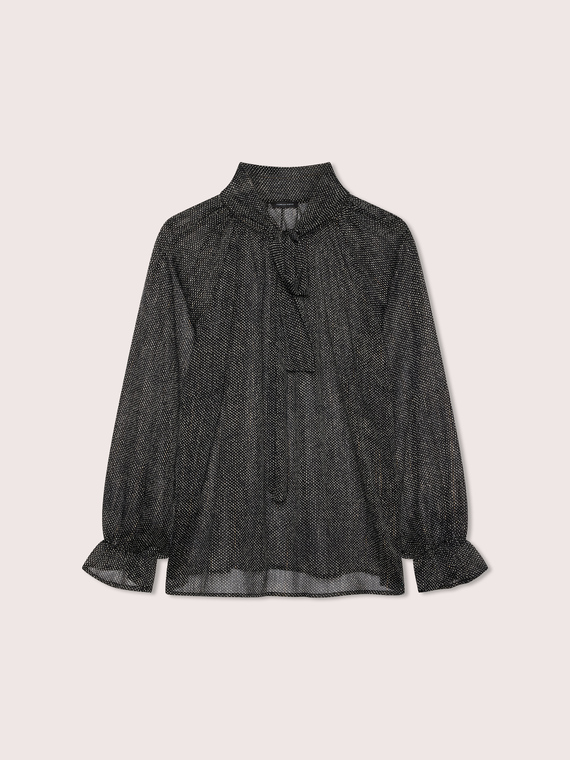 Micro polka-dot georgette blouse with bow