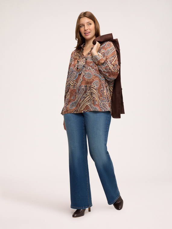 Printed satin blouse with collar