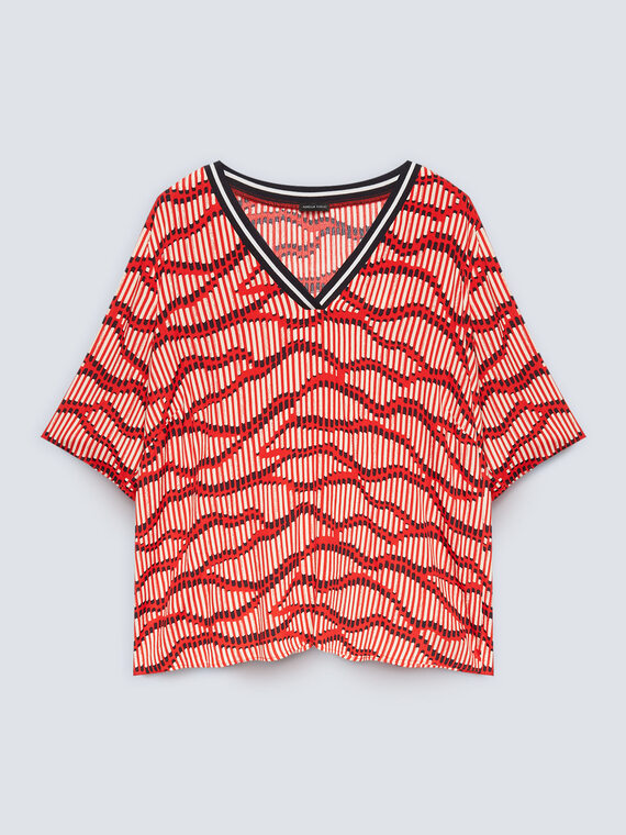 Boxy printed blouse with striped edge
