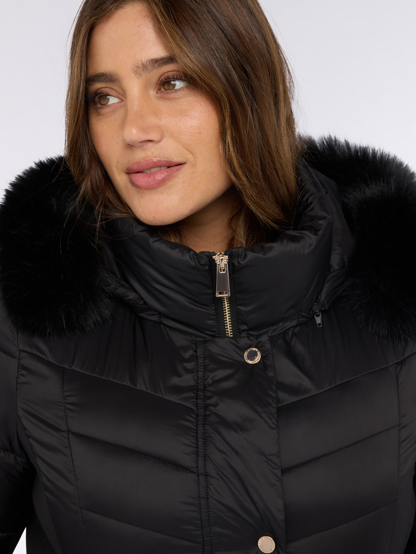 Long down jacket with hood and quilting image number 5