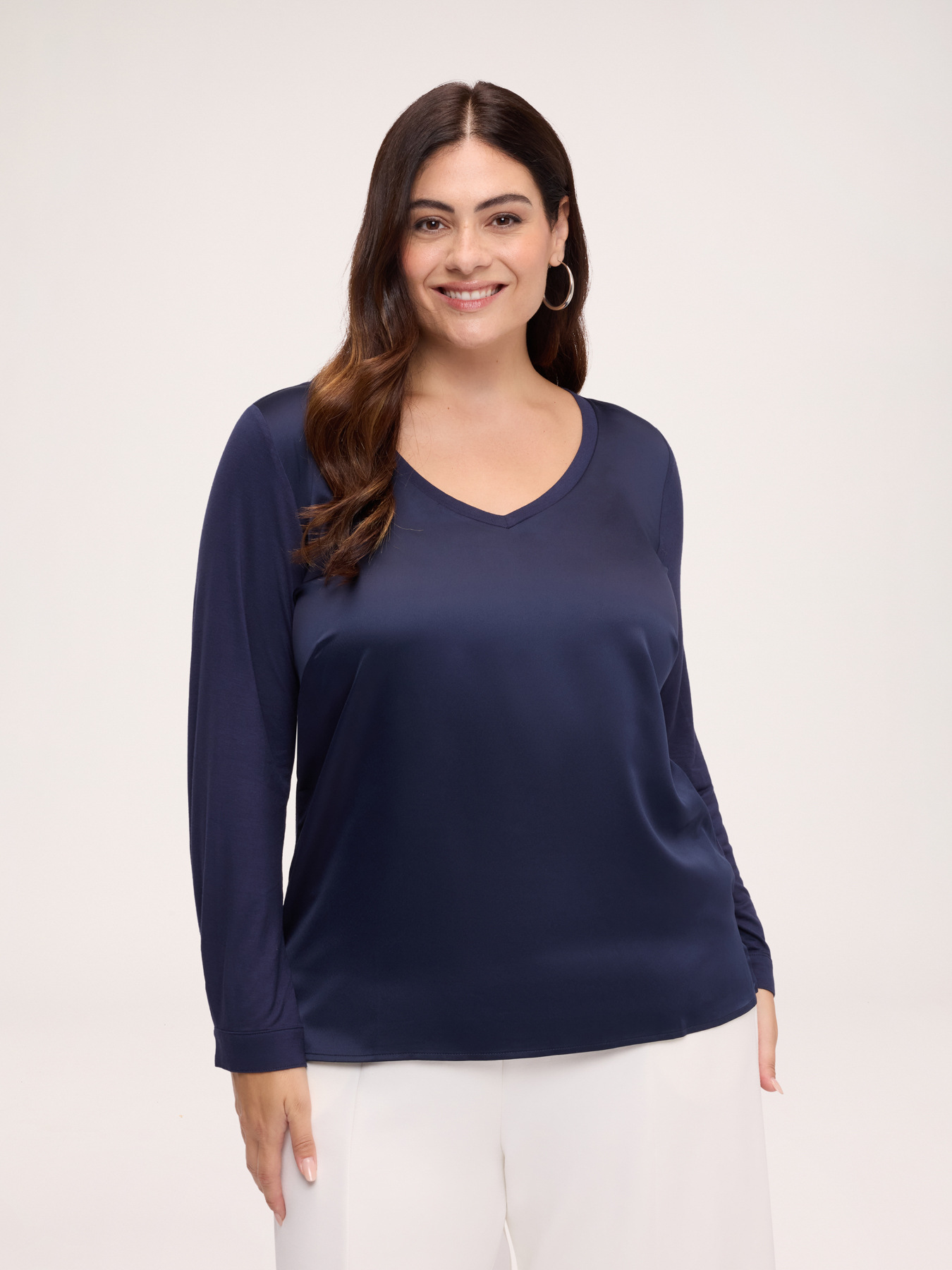 Bi-material T-shirt in satin and jersey image number 0