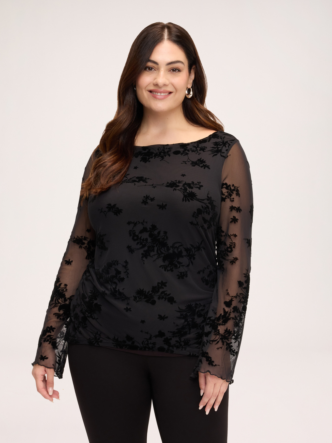 Tulle T-shirt with flock embroidery image number 0