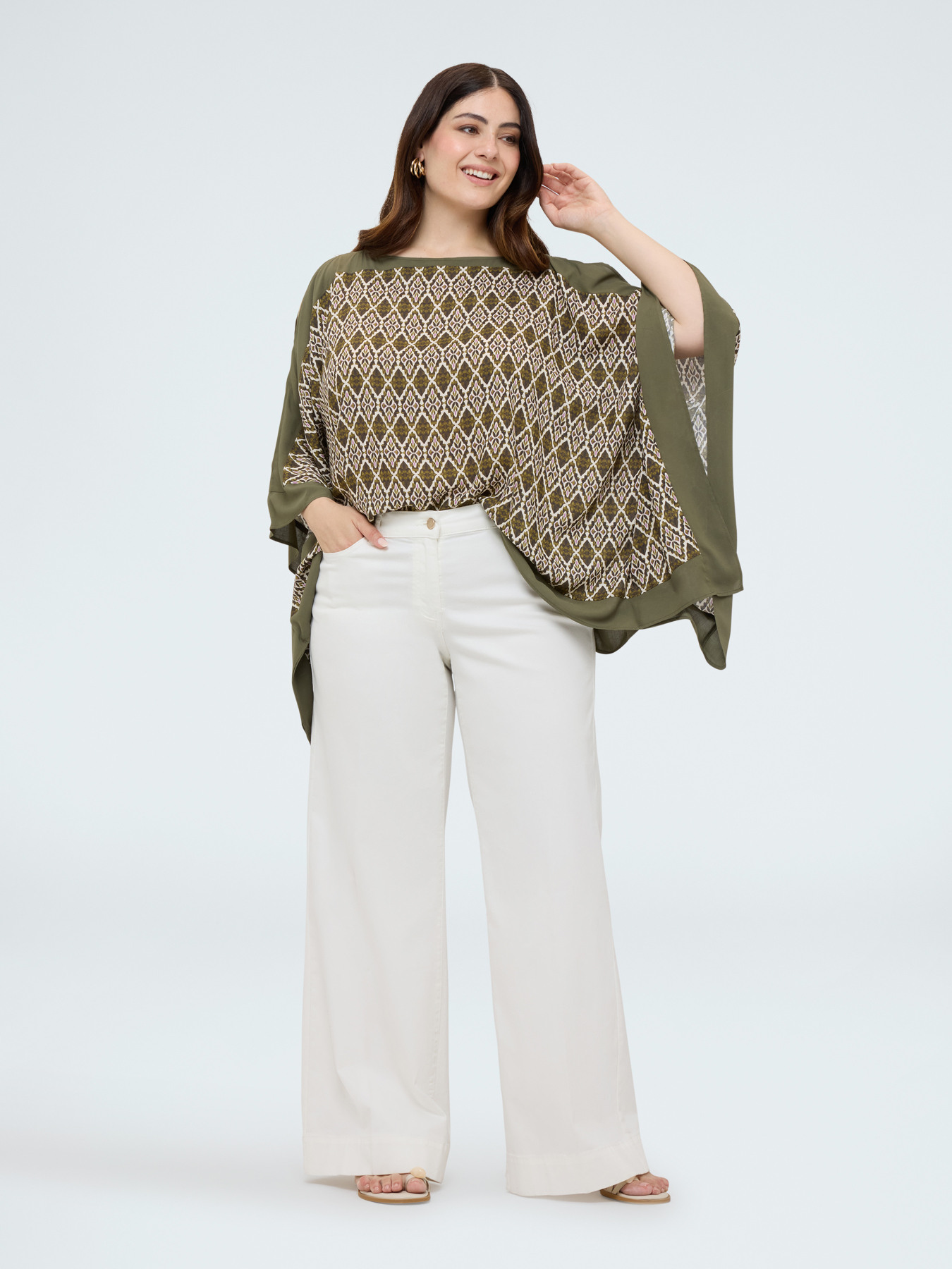 Viscose satin blouse with print image number 2