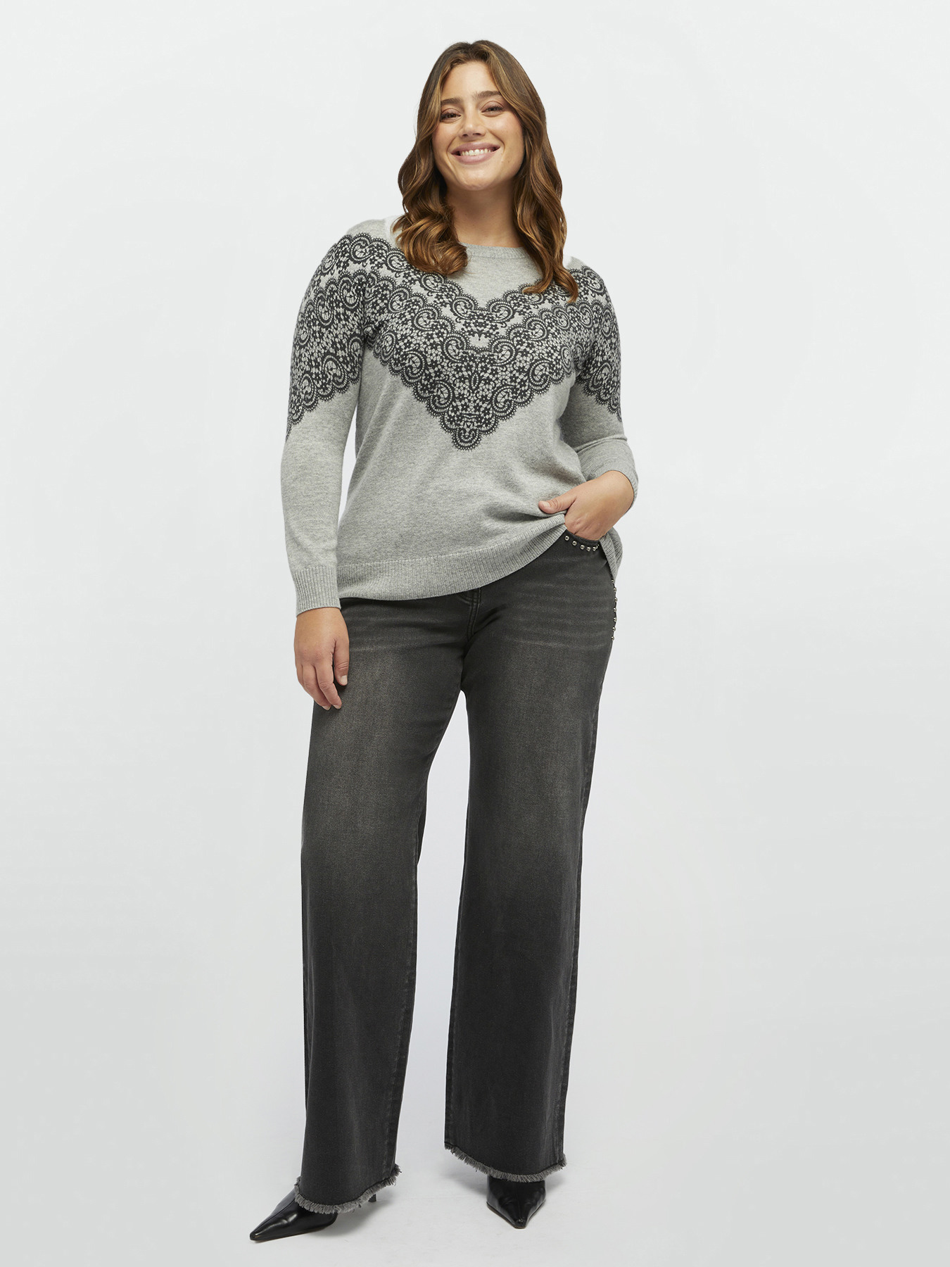 Pullover mit Spitzendruck image number 0