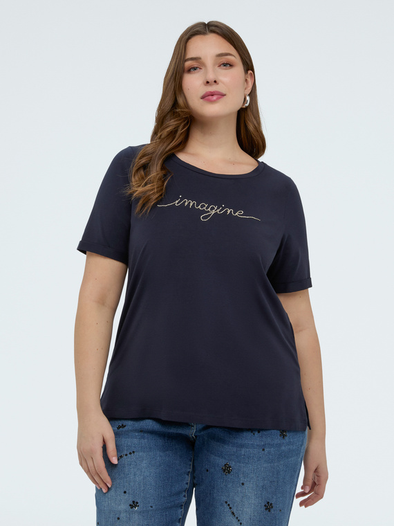 T-Shirt aus Baumwolle mit Crystal-Schriftzug