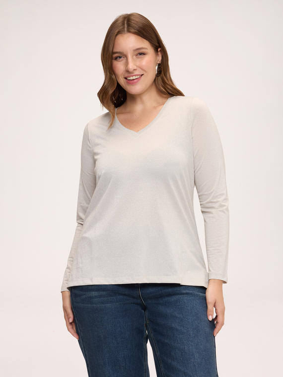 Laminated jersey V-neck T-shirt