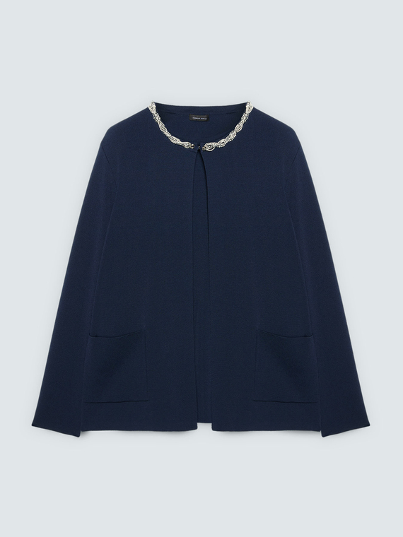 Fine knit cardigan with applied necklace