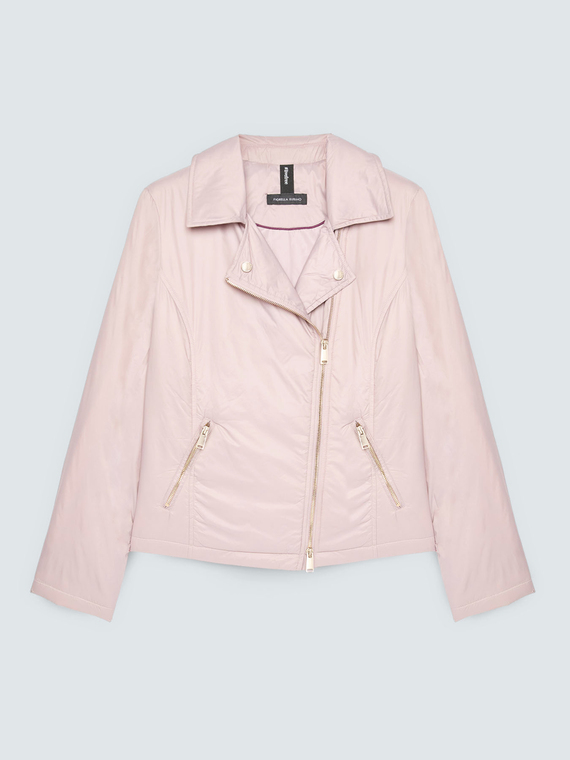 Biker puffer jacket with asymmetric closure