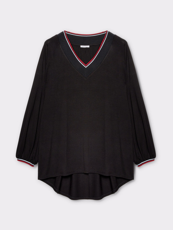 Oversized T-shirt with striped trim