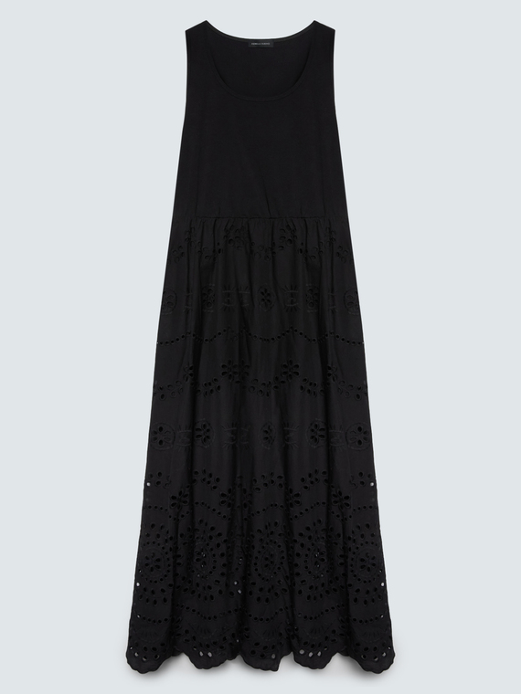 Long empire waist dress in broderie anglaise