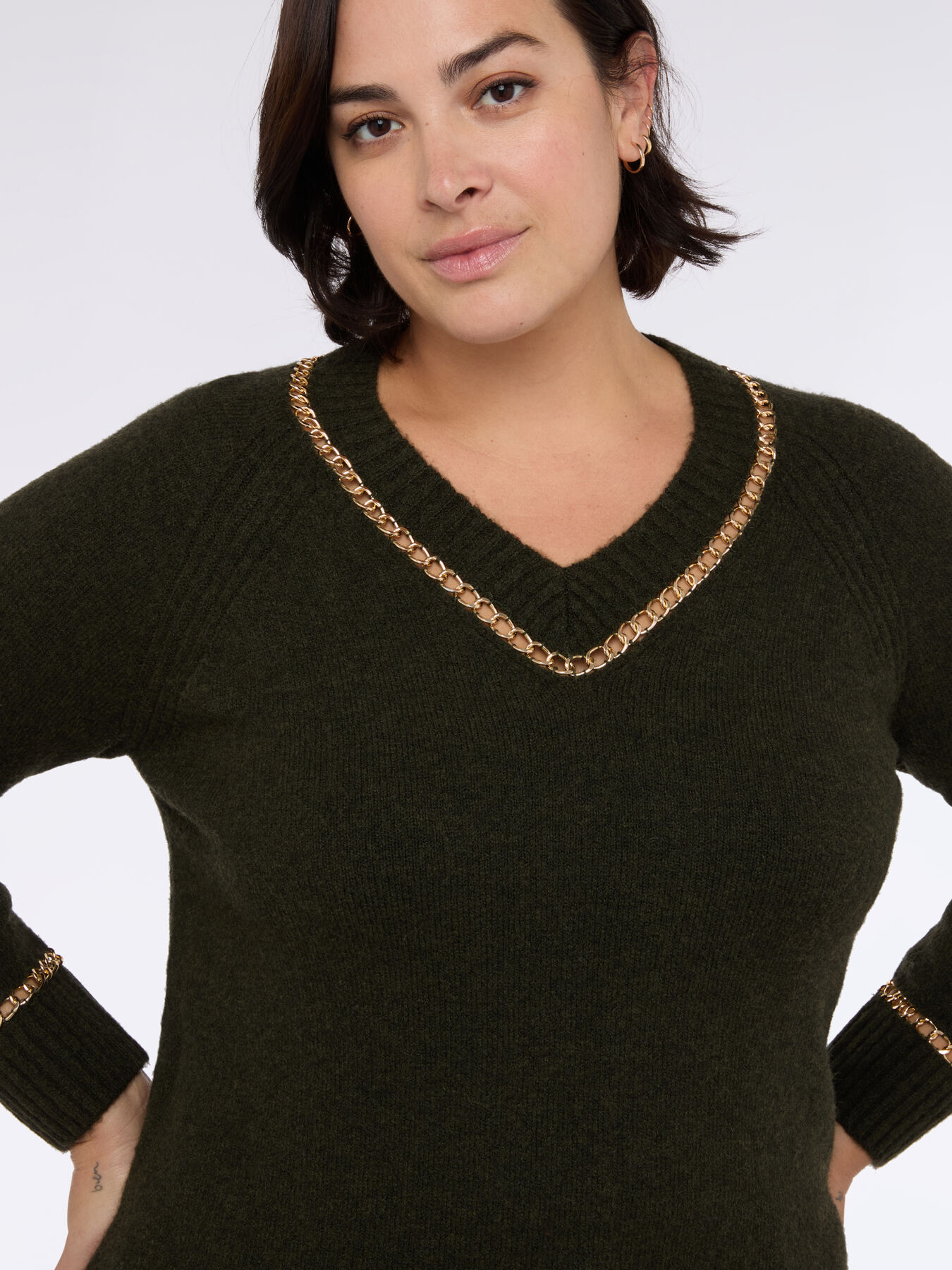 V-neck sweater with chain details image number 2
