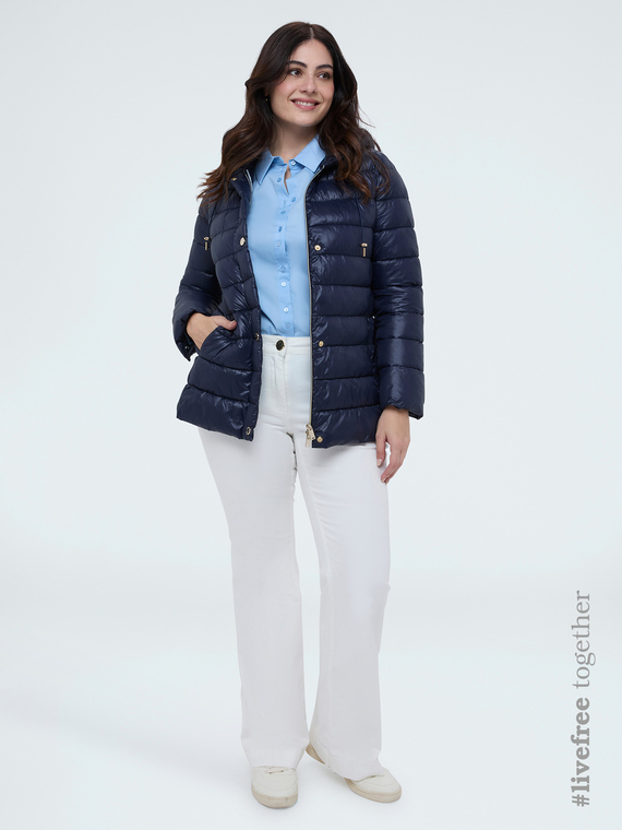 Quilted puffer jacket with tie belt