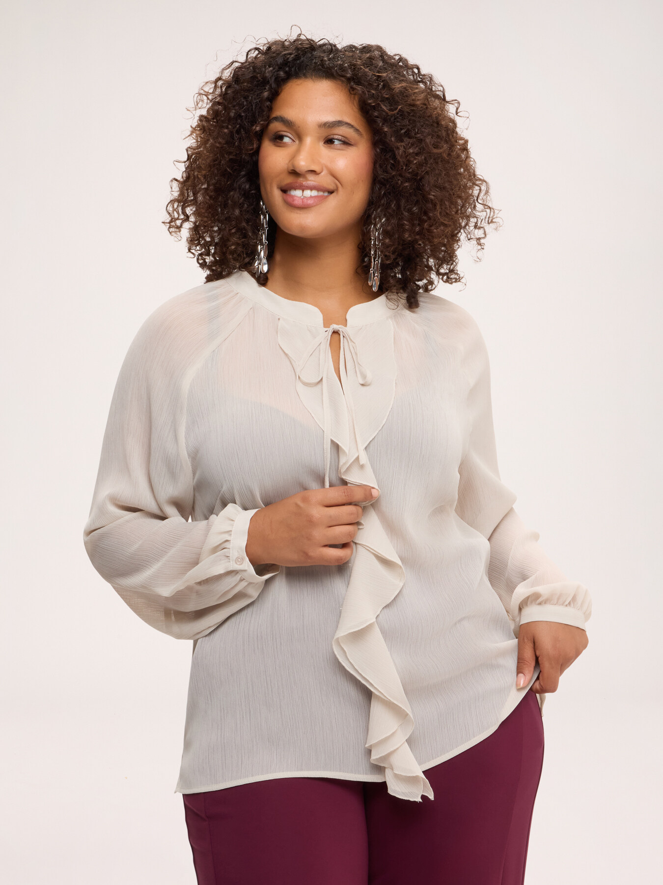 Blouse with bow and ruffle image number 0