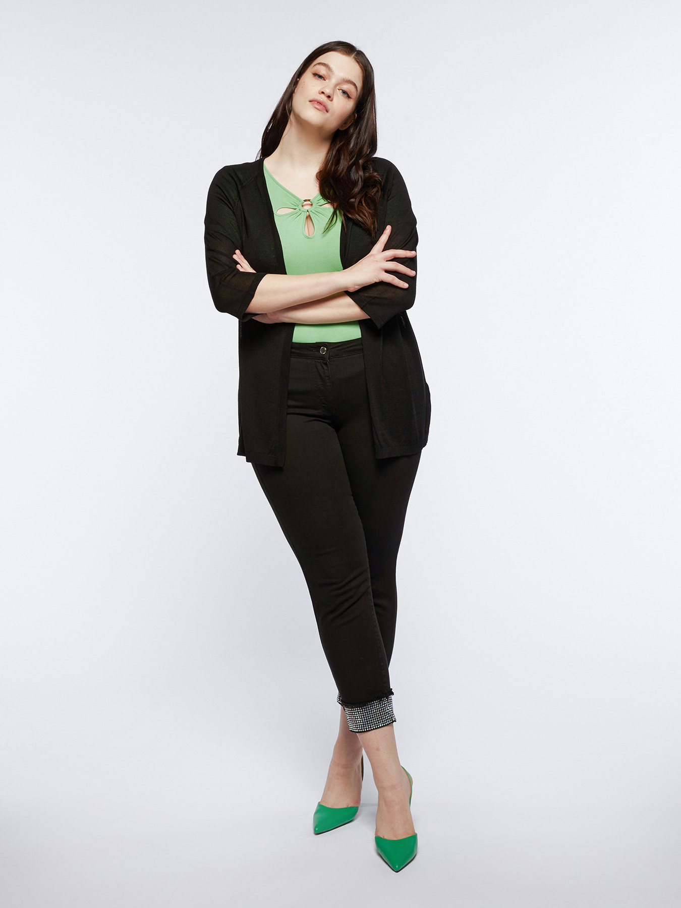 Pantaloni con bordo in strass image number 0