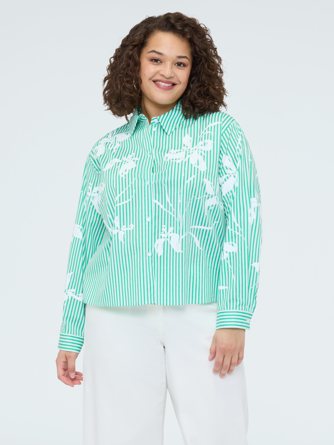 Chemise &agrave; rayures avec imprim&eacute; floral image number 5