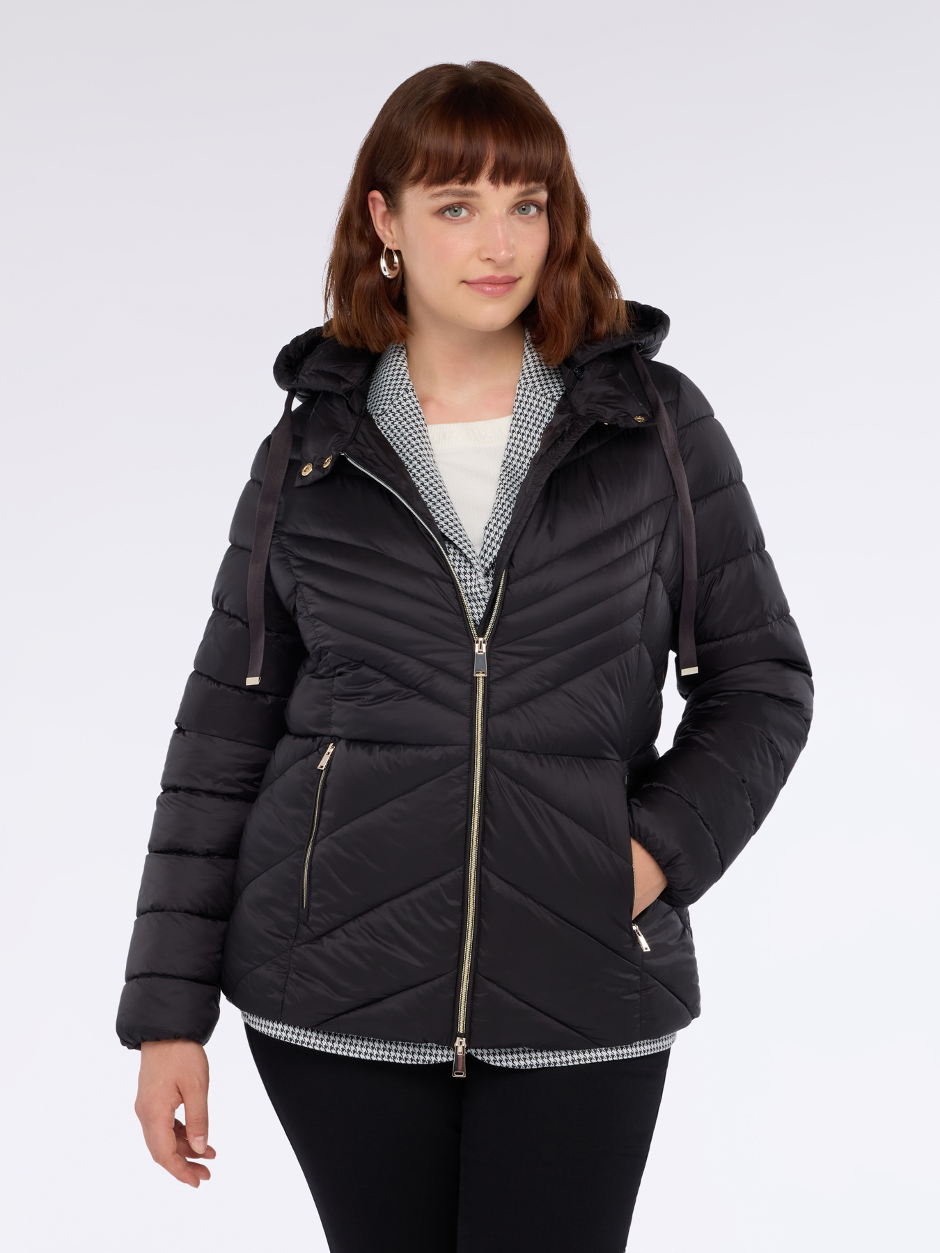 Quilted down jacket with chevron pattern and hood image number 2