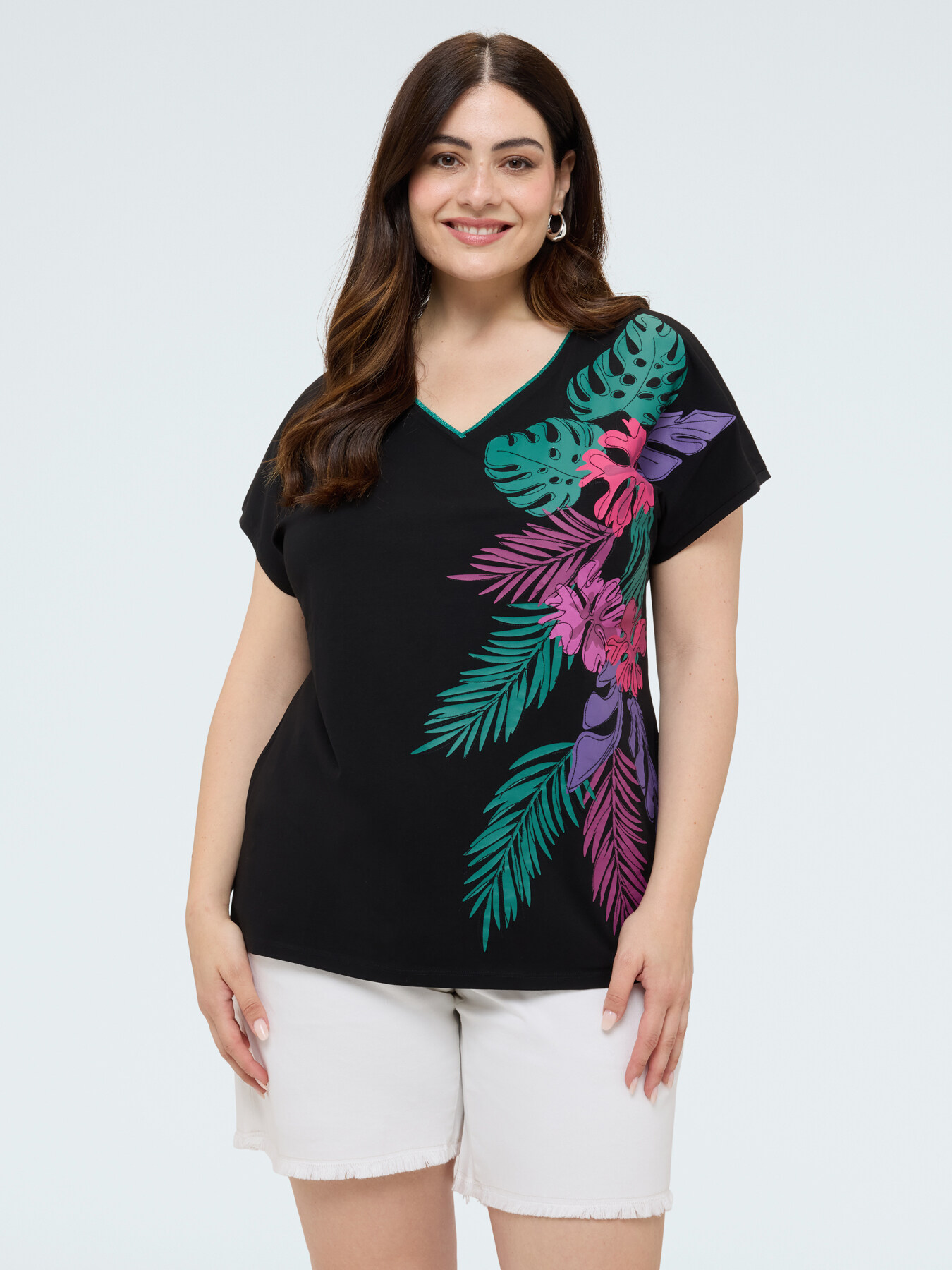 T-shirt en coton avec imprim&eacute; tropical image number 0
