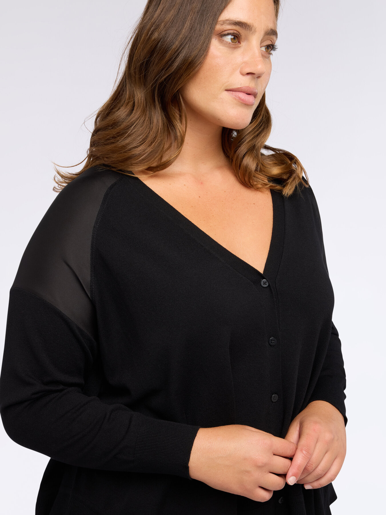 V-neck cardigan with satin inserts image number 2