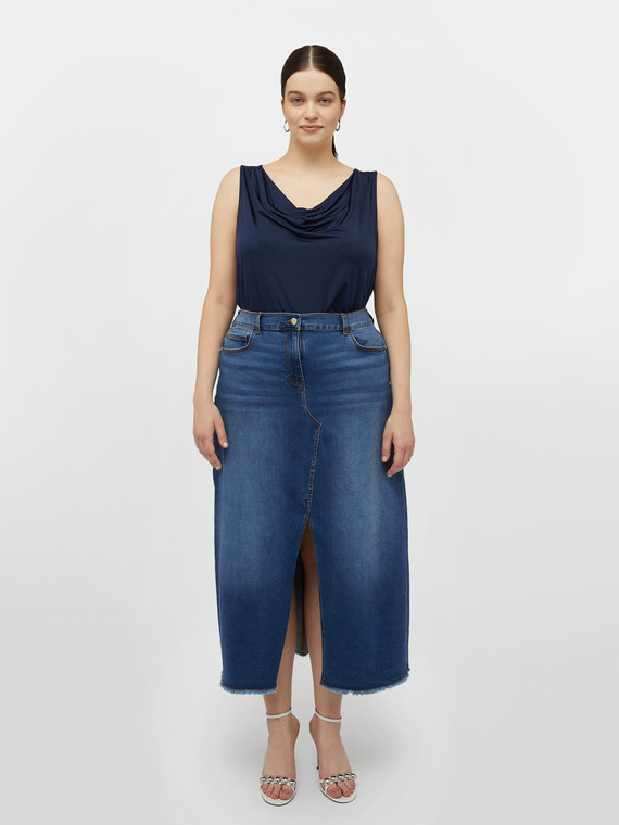 Fiorella Rubino - Top con scollo morbido Donna, Blu Taglia: M (52-54 IT)