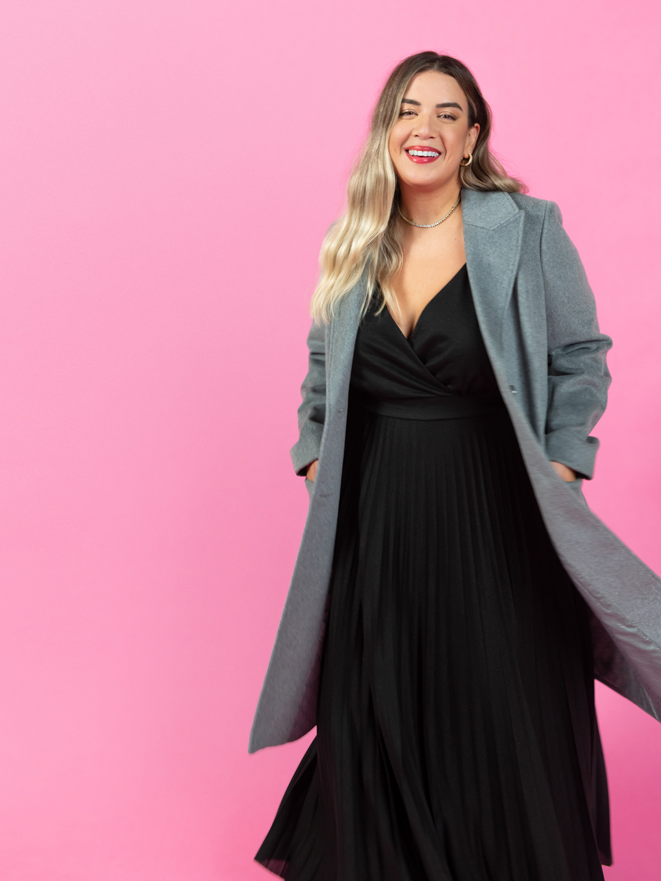 Langes Kleid im Lurex Pliss&eacute; -Trikot image number 1