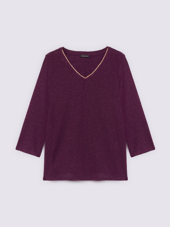 T-shirt in jersey lurex con scollo a v - vista alternativa | Fiorella Rubino