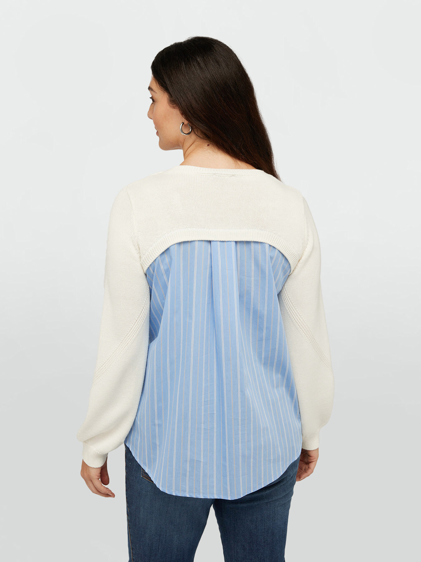 Sweater with striped fabric back image number 1