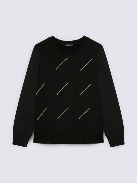 Sweatshirt with diamond pattern and beads