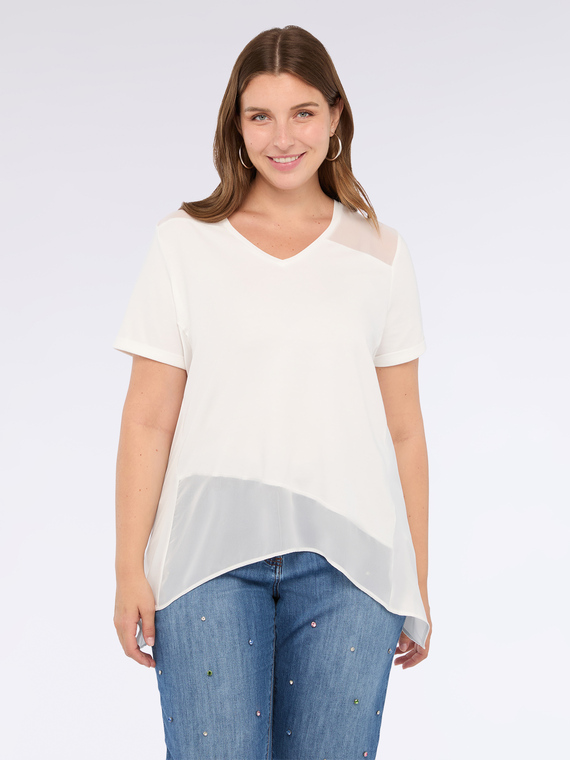 Two-material V-neck T-shirt