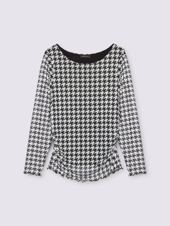 Tulle T-shirt with houndstooth pattern
