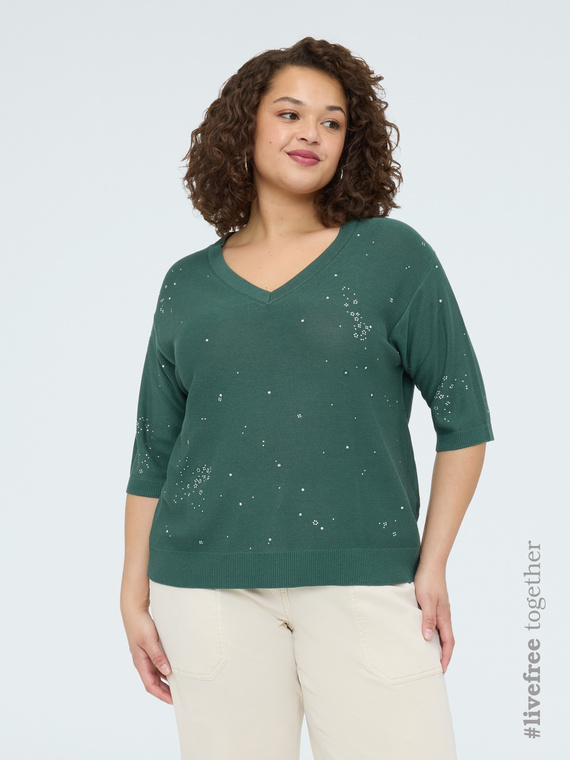 Viscose blend sweater with luminous appliqu&eacute;s