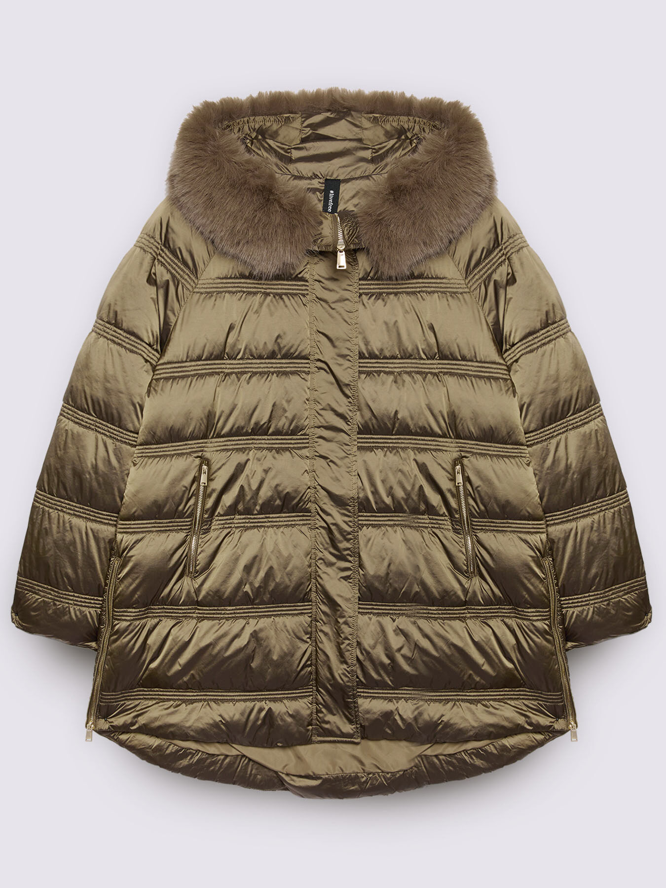 Down jacket with hood and plush trim image number 4