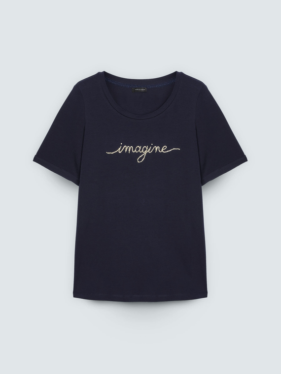 Camiseta de algod&oacute;n con letras de cristal
