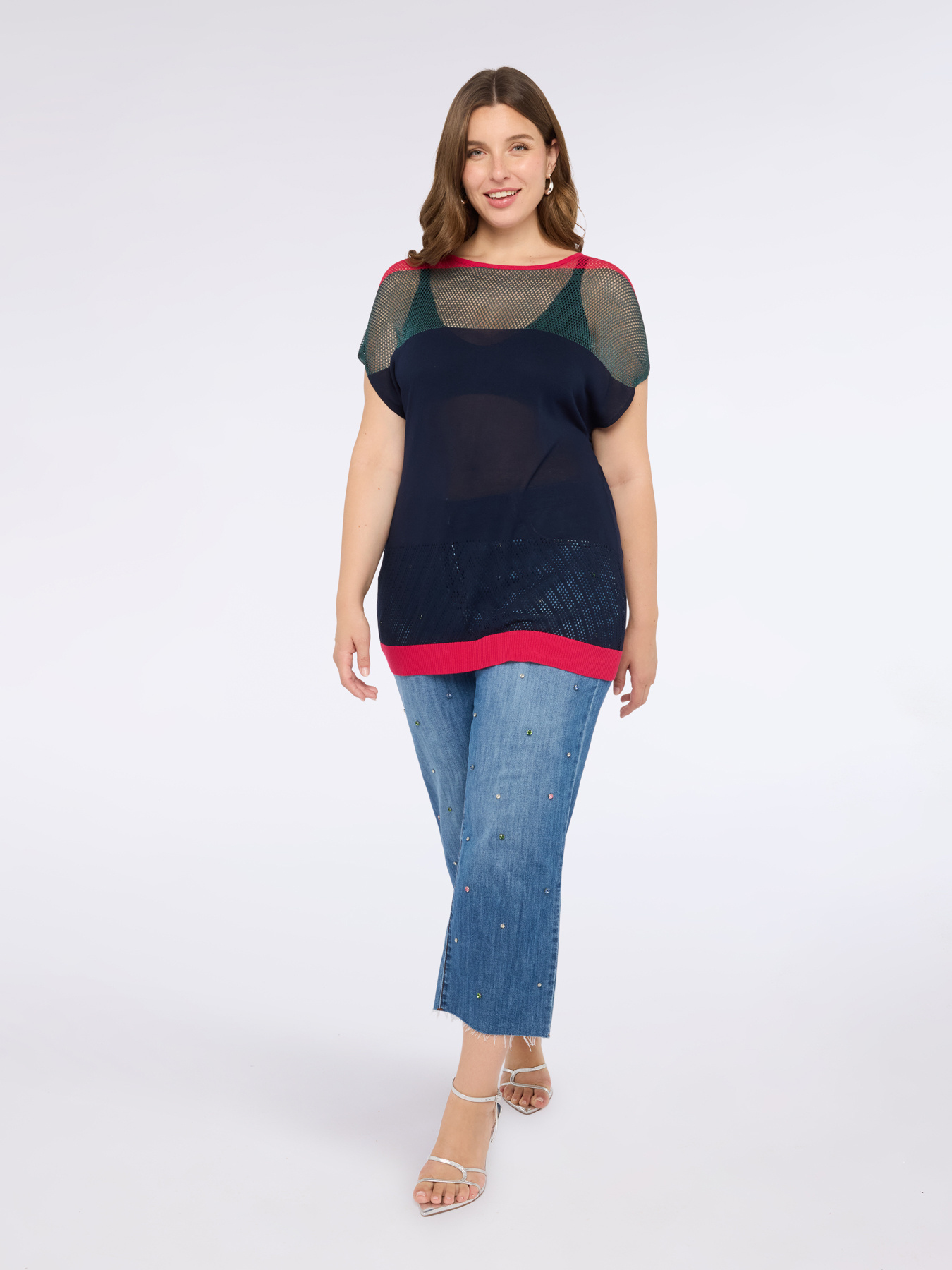 Durchbrochener Pullover in Colorblock-Optik image number 2