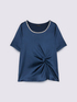 T-shirt bimaterica con drappeggio e strass image number 4