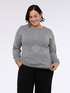 Sweater with diamond knit pattern in pure wool image number 3