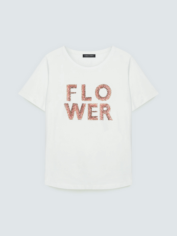 T-Shirt aus Baumwolle mit Flower-Schriftzug