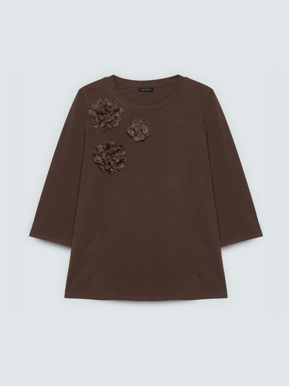Jersey t-shirt with floral appliqu&eacute;s