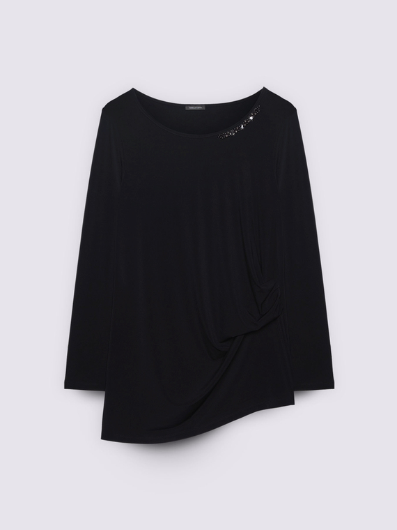 T-Shirt mit Drapierung und Nieten