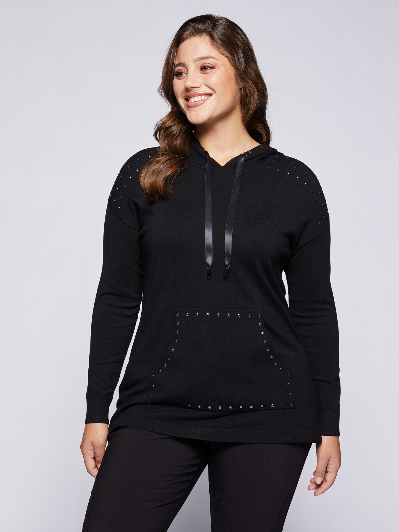 Sweater with hood and studs image number 0