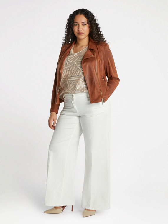 Fiorella Rubino - Giacca biker effetto used Donna, Marrone Taglia: 43 (52 IT)