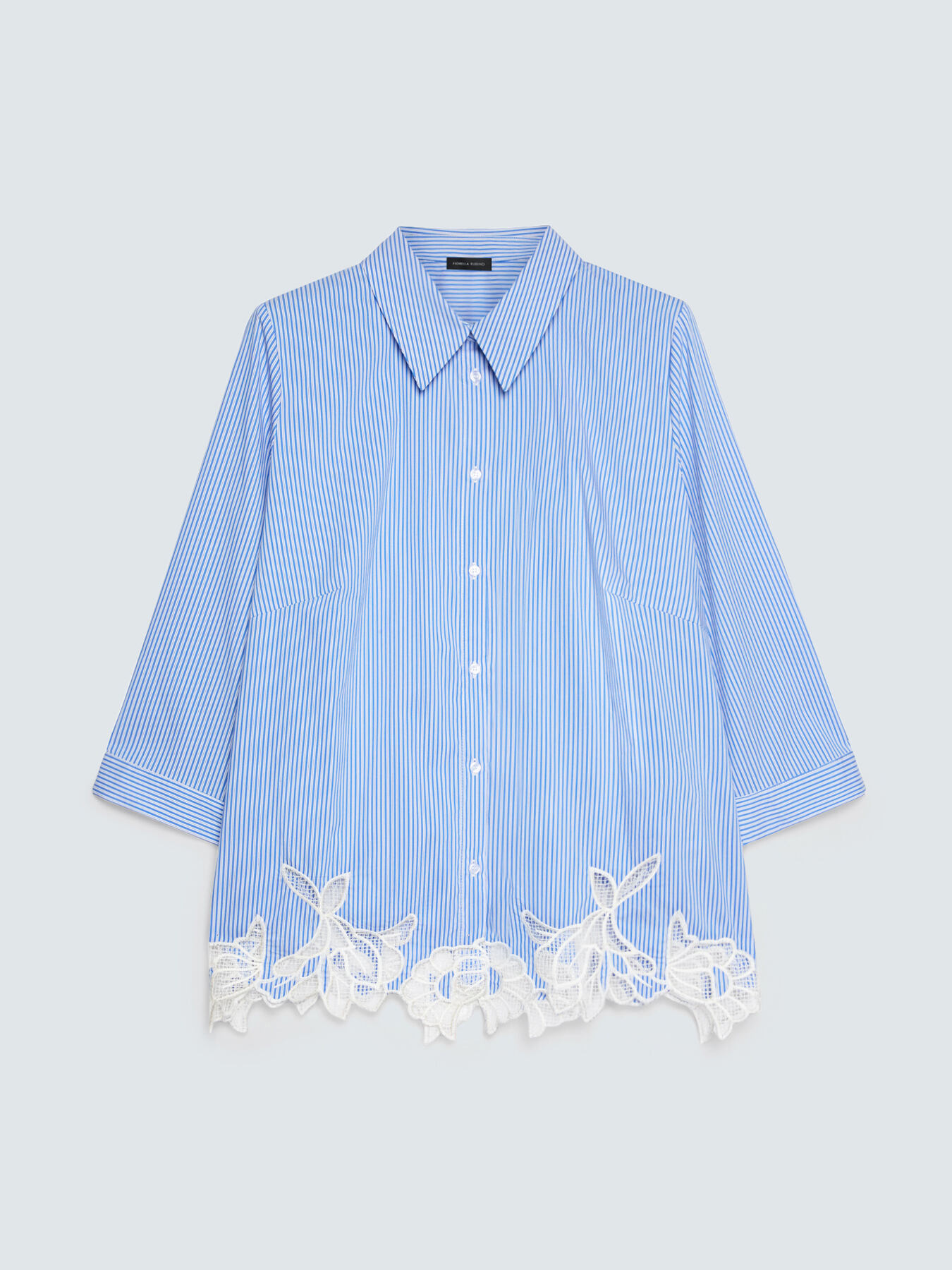 Chemise &agrave; rayures en coton avec d&eacute;tail macram&eacute; image number 5
