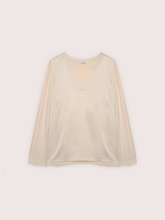 Bi-material T-shirt in satin and jersey