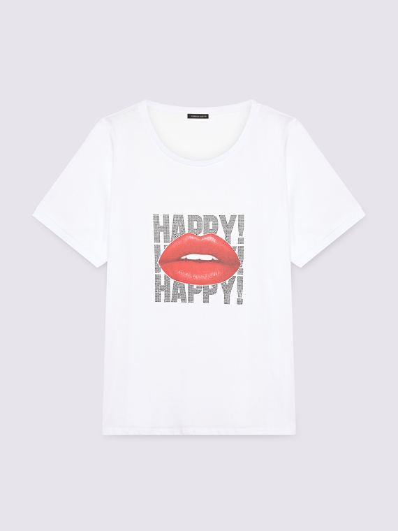 T-shirt Happy! in jersey di cotone