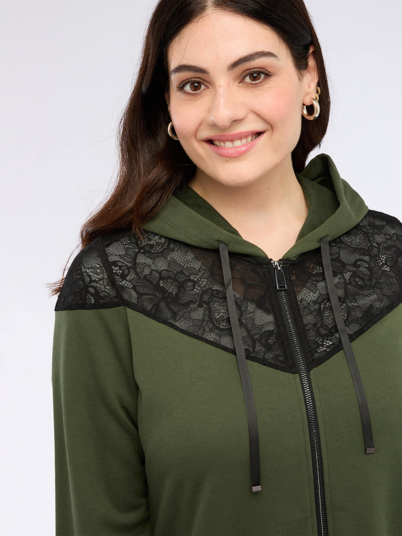 Hooded sweatshirt with lace insert image number 2