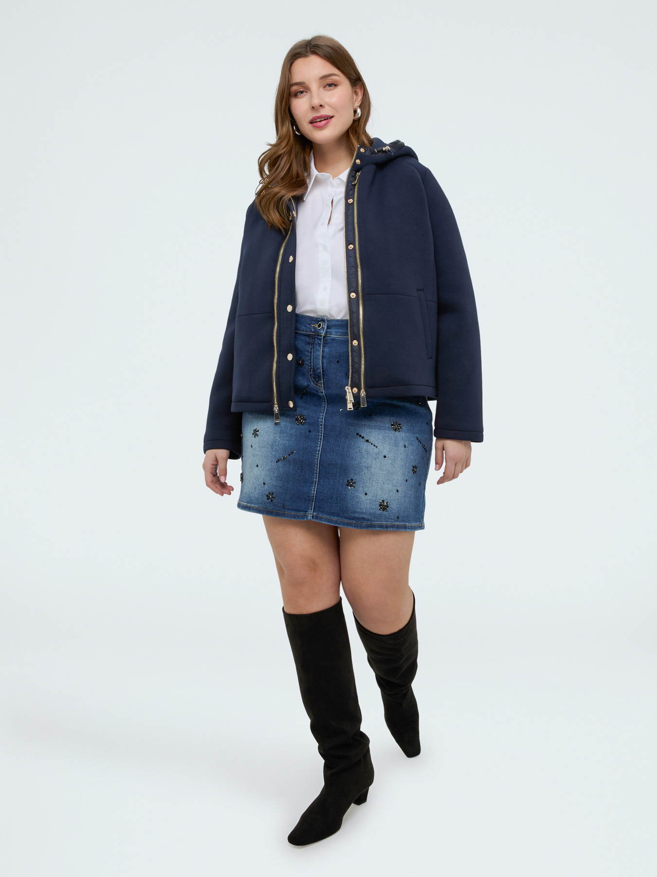 Denim mini skirt with appliqu&eacute;s image number 0