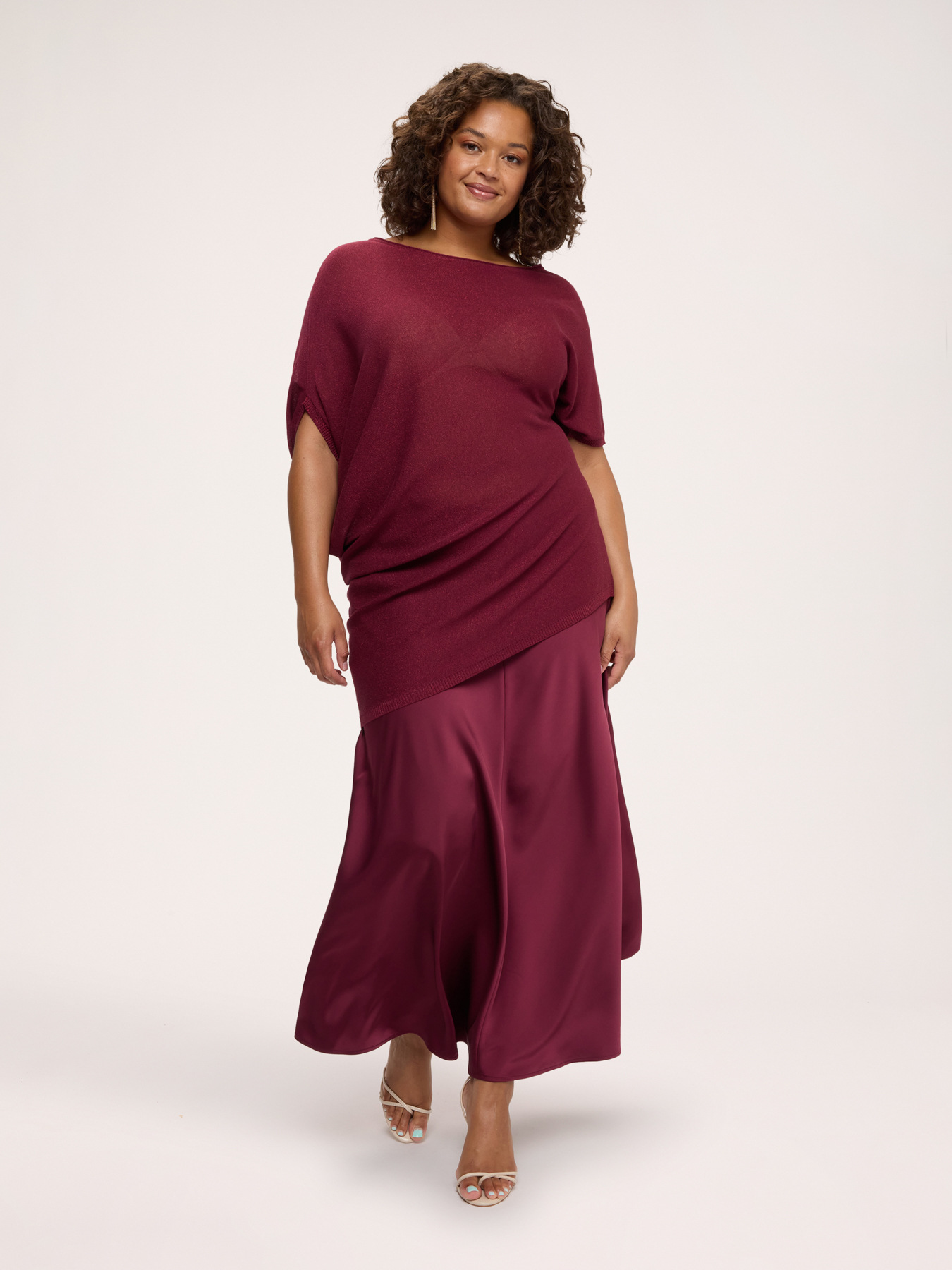 Stretch satin A-line skirt image number 2