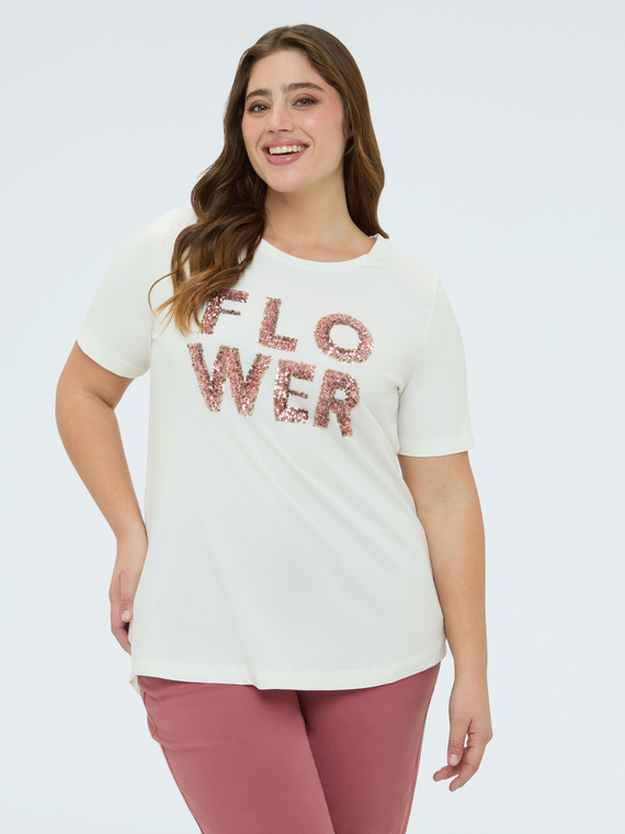 T-shirt en coton avec inscription Flower