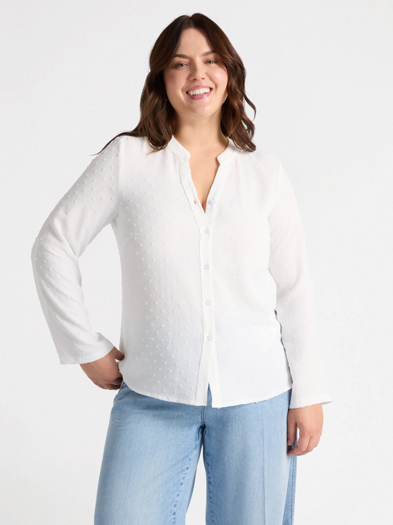 Fiorella Rubino - Camicia effetto plumetis con apertura a V Donna, Bianco Taglia: 37 (46 IT)