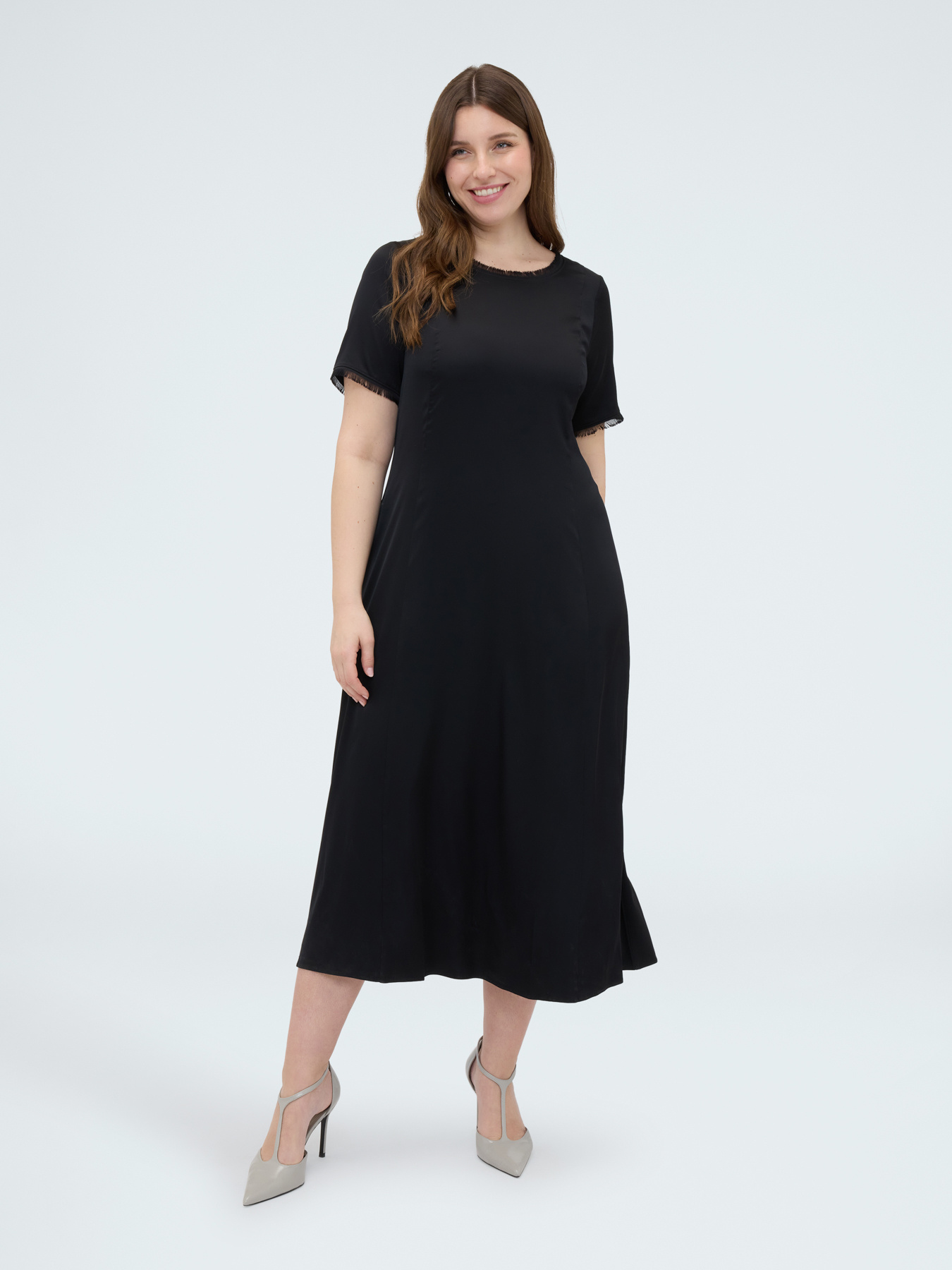 A-line satin dress with fringed details image number 2